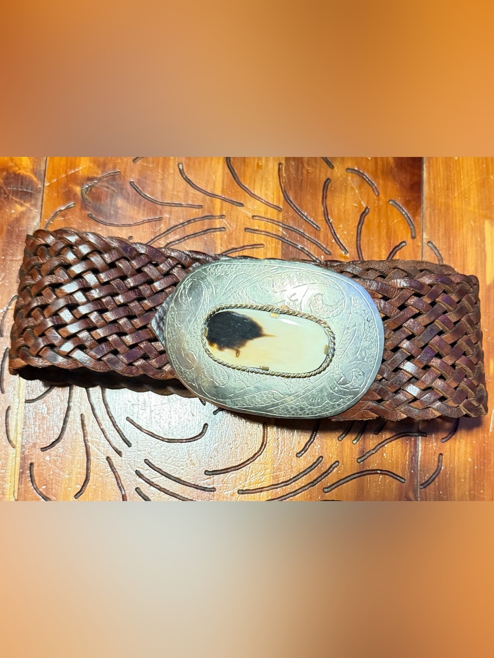 DAIRI Moroccan Braided Leather Belt Style B BAH 08 Boho Inlay 44” long *Read*